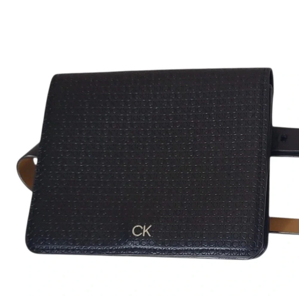 Calvin Klein Wide Flap Embossed Monogram Belt Bag‎ Black - Interior Defect